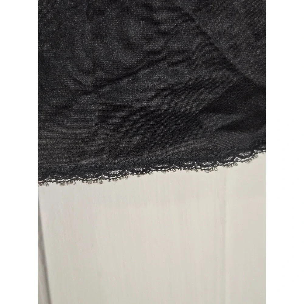 Vintage Vanity Fair Black Nylon Tricot Half Slip Lace Trim Side Slit Medium 20in